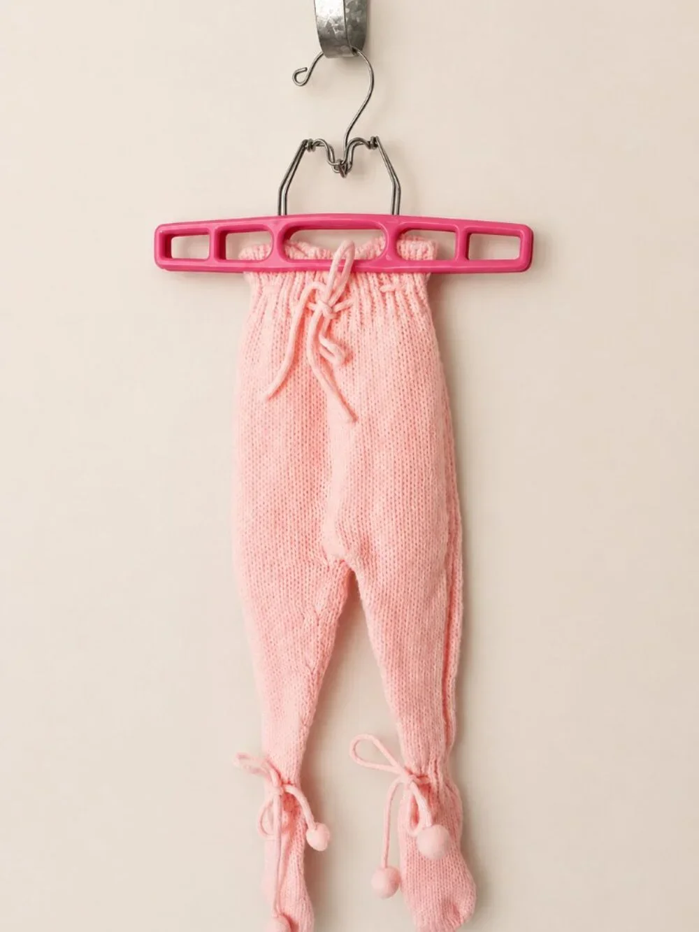 Vintage Newport Pink Knit Baby Sweater & Footed Pants Set Handmade Look